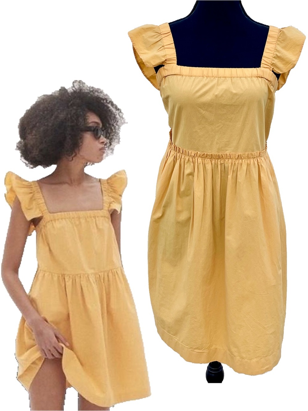 NEW Madewell Butter Yellow Babydoll‎ Sun Dress Pockets Flutter Sleeve Coastal XS
